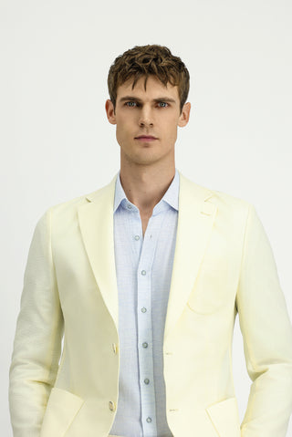  Krem Techno-Line 7 Drop Slim Fit Dar Kesim Likralı Ceket