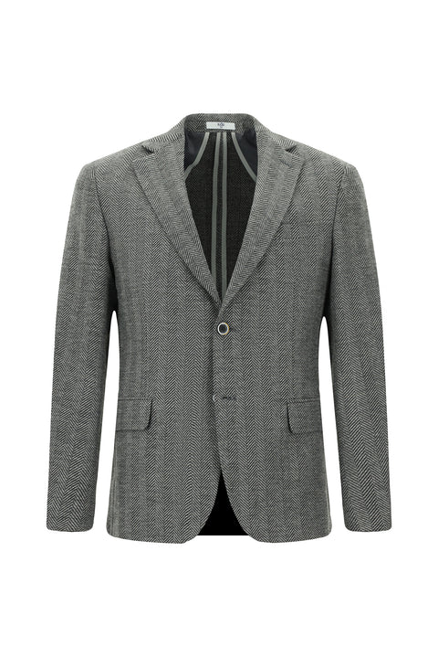 Dark Gray 6 Drop Regular Fit Standard Cut Wool Patterned Jacket