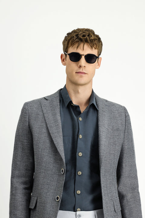 Dark Gray 6 Drop Regular Fit Standard Cut Wool Patterned Jacket