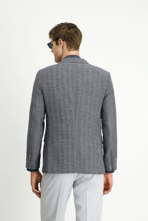 Dark Gray 6 Drop Regular Fit Standard Cut Wool Patterned Jacket