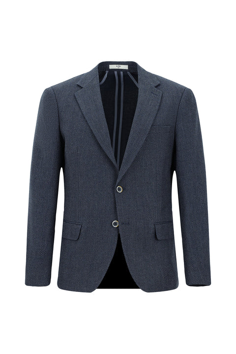 Dark Navy 4-Drop Relaxed Fit Wool Patterned Jacket