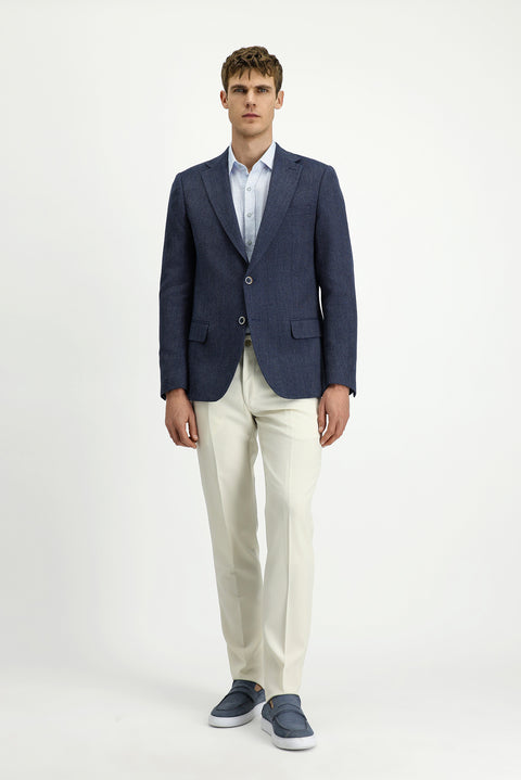 Dark Navy 6 Drop Regular Fit Standard Cut Wool Patterned Jacket
