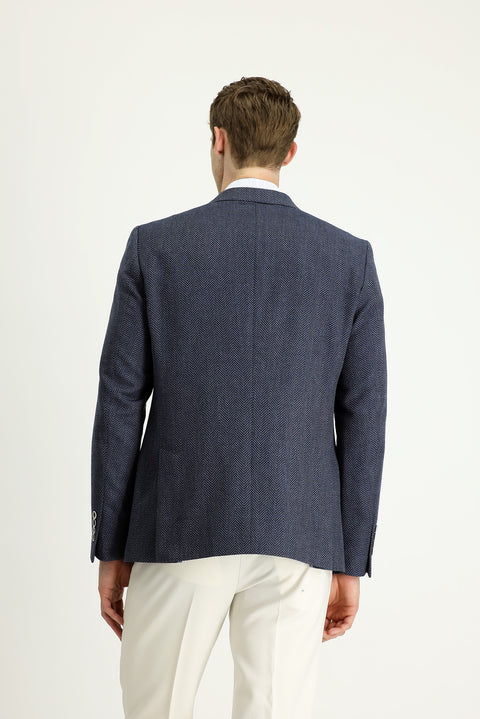 Dark Navy 4-Drop Relaxed Fit Wool Patterned Jacket