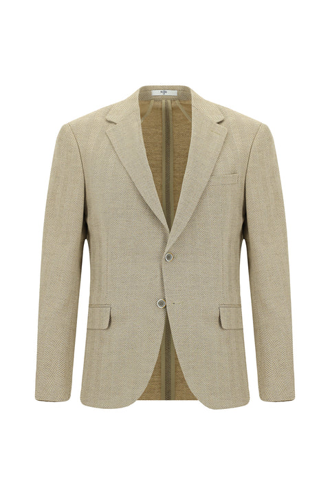 Light Beige 8 Drop Muscle Fit Long Athletic Cut Wool Patterned Jacket