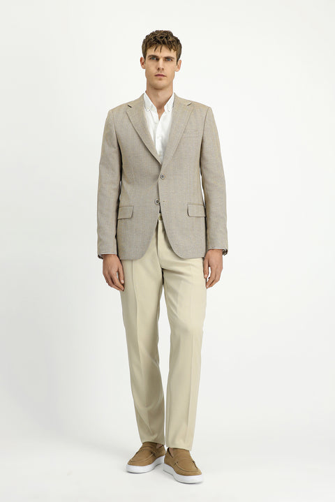 Light Beige 6 Drop Regular Fit Standard Cut Wool Patterned Jacket
