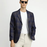 Dark Navy 6 Drop Regular Fit Plaid Wool Jacket