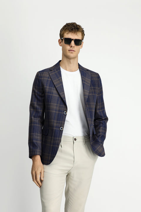 Dark Navy 6 Drop Regular Fit Plaid Wool Jacket
