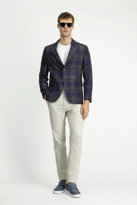 Dark Navy 6 Drop Regular Fit Plaid Wool Jacket