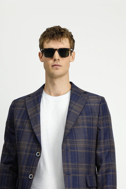 Dark Navy 6 Drop Regular Fit Plaid Wool Jacket