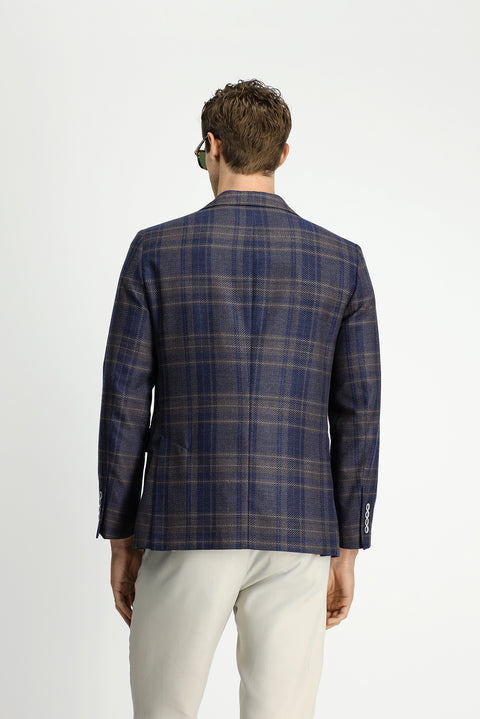 Dark Navy 6 Drop Regular Fit Plaid Wool Jacket