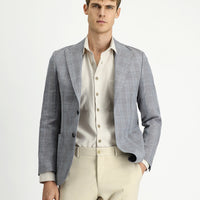 Dark Gray 6 Drop Regular Fit Standard Cut Wool Linen Blend Plaid Sport Jacket