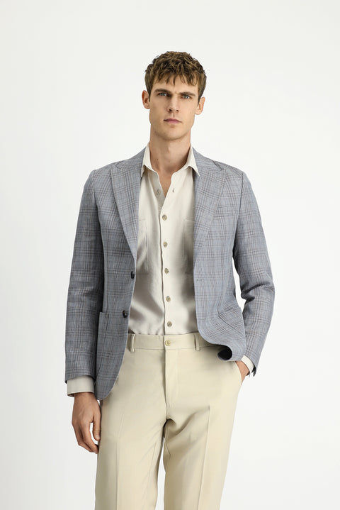 Dark Gray 6 Drop Regular Fit Standard Cut Wool Linen Blend Plaid Sport Jacket