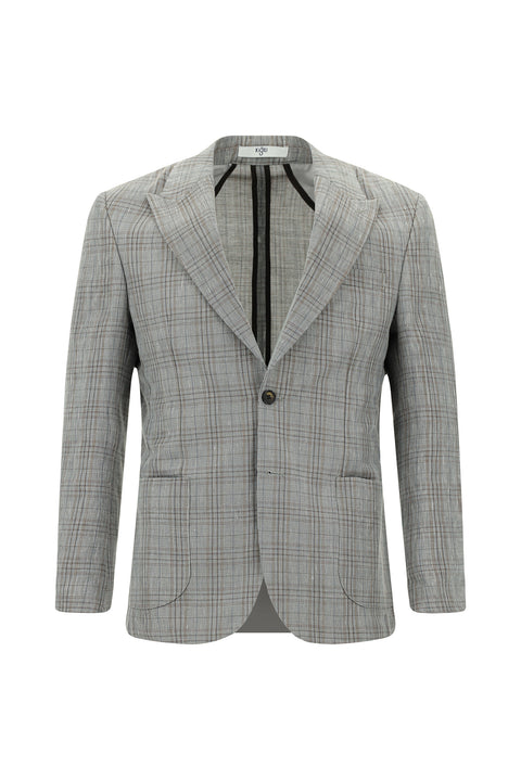 Dark Gray 6 Drop Regular Fit Standard Cut Wool Linen Blend Plaid Sport Jacket