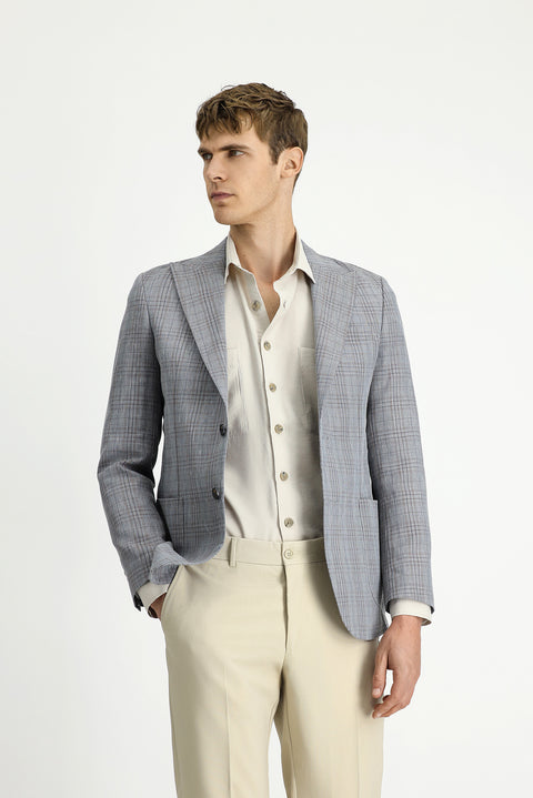 Dark Gray 6 Drop Regular Fit Standard Cut Wool Linen Blend Plaid Sport Jacket