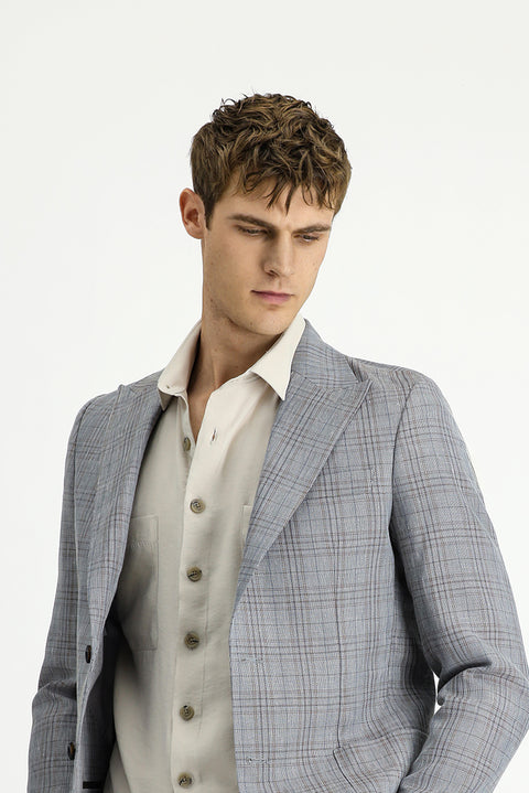 Dark Gray 6 Drop Regular Fit Standard Cut Wool Linen Blend Plaid Sport Jacket