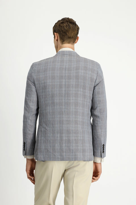 Dark Gray 6 Drop Regular Fit Standard Cut Wool Linen Blend Plaid Sport Jacket