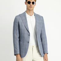 Blue 6 Drop Regular Fit Standard Cut Wool Linen Blend Plaid Sport Jacket