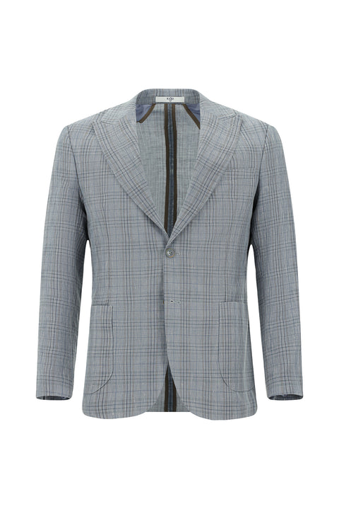Blue 6 Drop Regular Fit Standard Cut Wool Linen Blend Plaid Sport Jacket