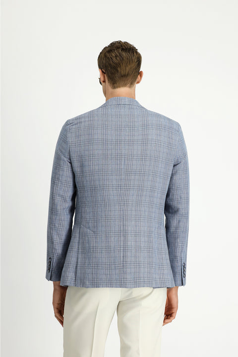 Blue 6 Drop Regular Fit Standard Cut Wool Linen Blend Plaid Sport Jacket