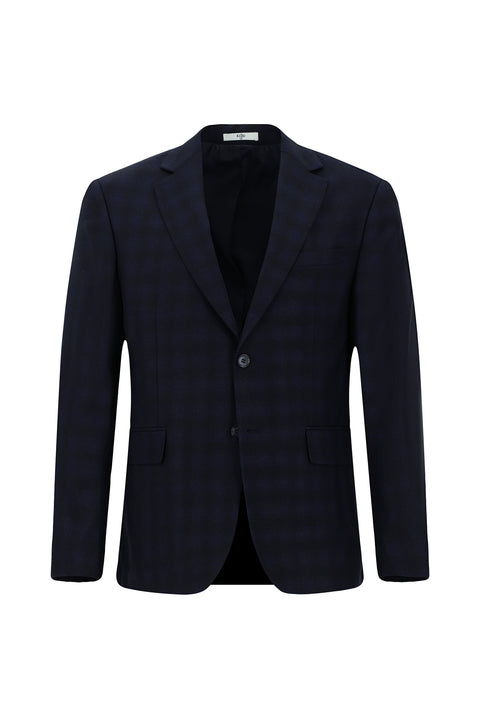 Dark Navy 4-Drop Relaxed Fit Classic Plaid Jacket