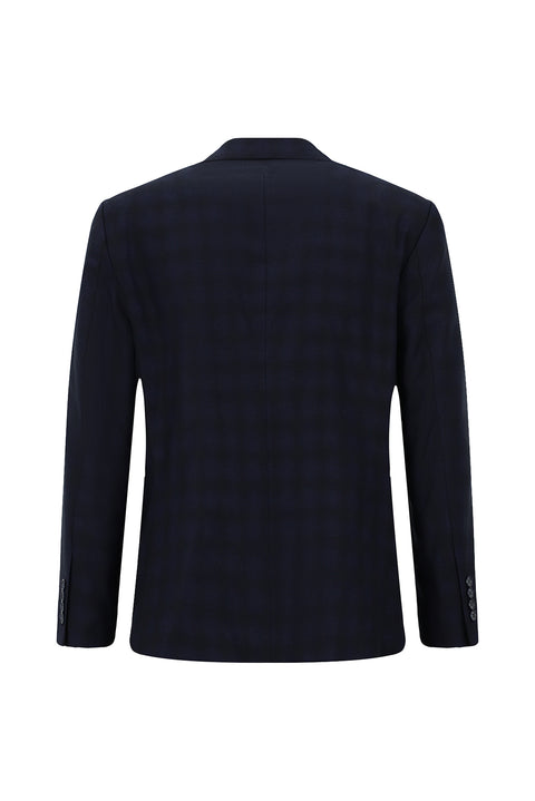 Dark Navy 4-Drop Relaxed Fit Classic Plaid Jacket
