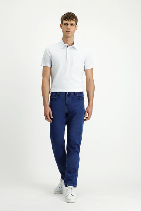 Indigo Relaxed Fit Cotton Denim Look Trousers