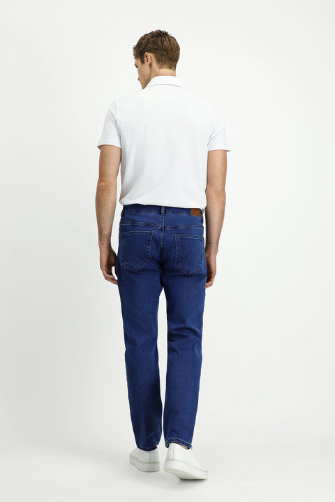 Indigo Regular Fit Standard Cut Cotton Denim Look Trousers