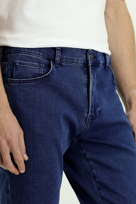 Indigo Relaxed Fit Cotton Denim Look Trousers