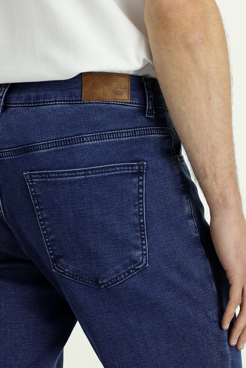 Indigo Regular Fit Standard Cut Cotton Denim Look Trousers