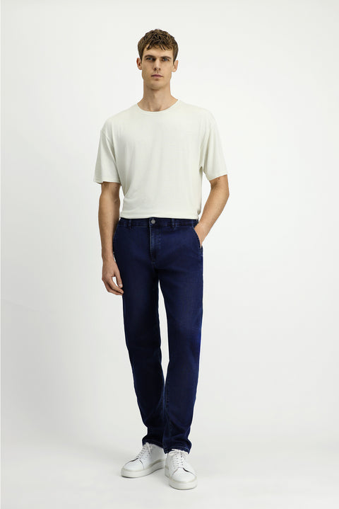 Dark Navy Regular Fit Standard Cut Cotton Denim Look Trousers