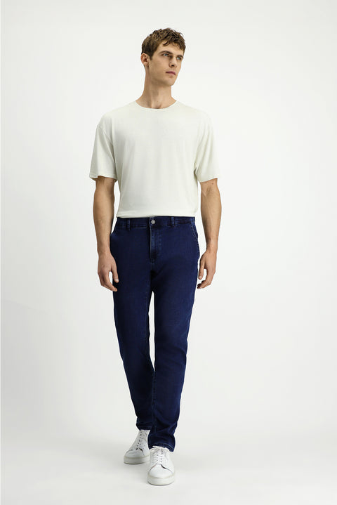 Dark Navy Regular Fit Standard Cut Cotton Denim Look Trousers