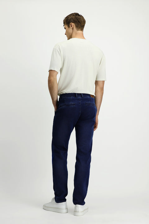 Dark Navy Relaxed Fit Cotton Denim Look Trousers