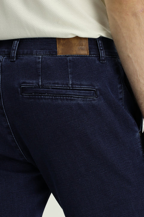 Dark Navy Relaxed Fit Cotton Denim Look Trousers