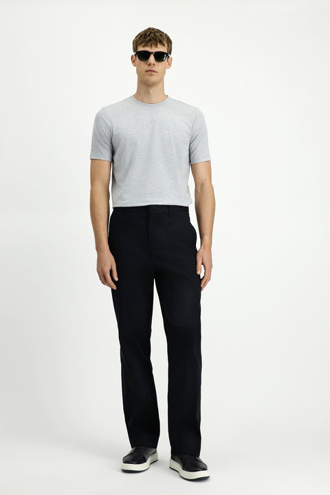 Black Regular Fit Standard Cut Lycra Canvas / Chino Trousers