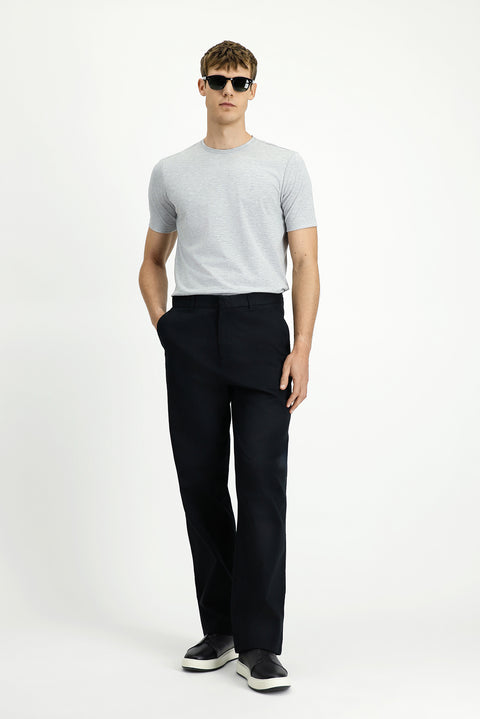 Black Regular Fit Standard Cut Lycra Canvas / Chino Trousers