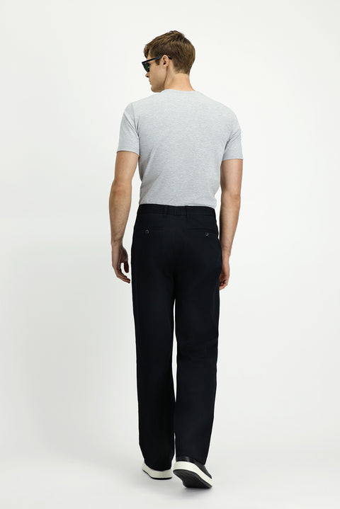 Black Regular Fit Standard Cut Lycra Canvas / Chino Trousers