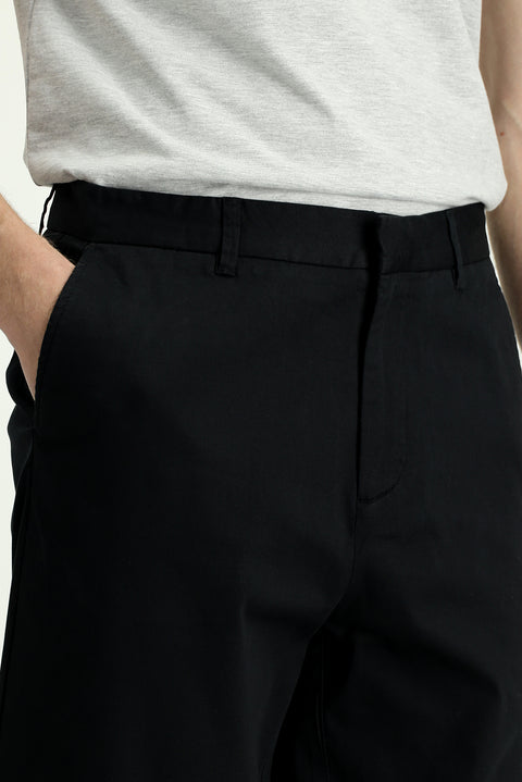 Black Regular Fit Standard Cut Lycra Canvas / Chino Trousers