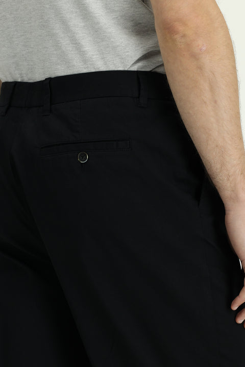 Black Regular Fit Standard Cut Lycra Canvas / Chino Trousers