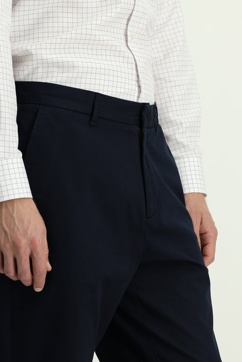 Dark Navy Regular Fit Standard Cut Lycra Canvas / Chino Trousers