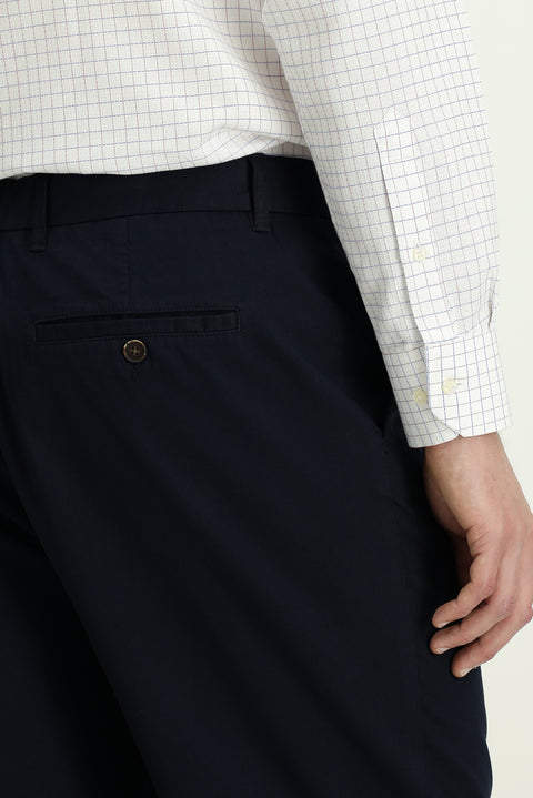 Dark Navy Regular Fit Standard Cut Lycra Canvas / Chino Trousers