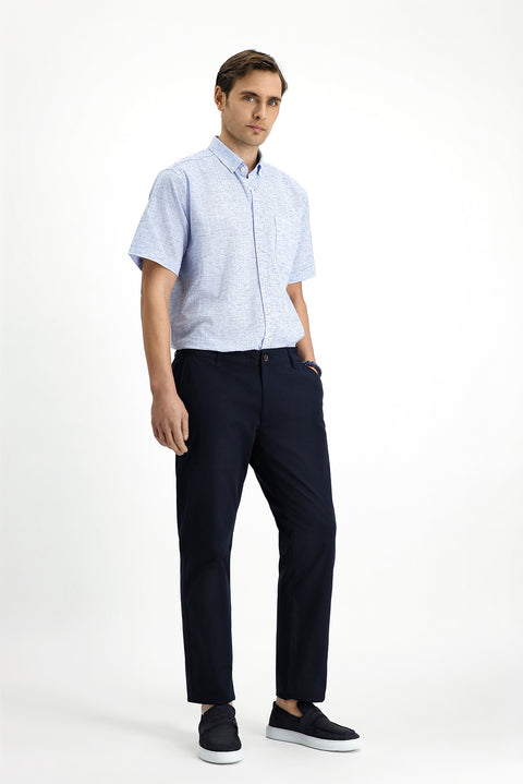 Dark Navy Blue Slim Fit Elasticated Waist Stretchy Canvas / Chino Trousers
