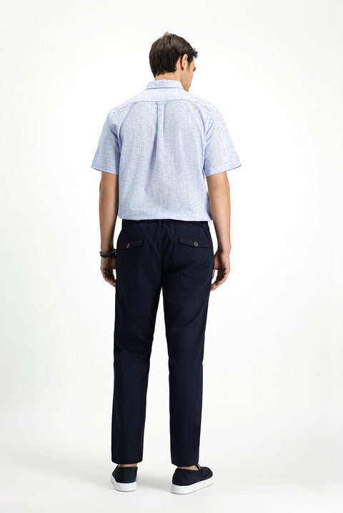 Dark Navy Blue Slim Fit Elasticated Waist Stretchy Canvas / Chino Trousers