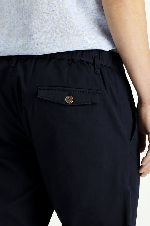 Dark Navy Blue Slim Fit Elasticated Waist Stretchy Canvas / Chino Trousers