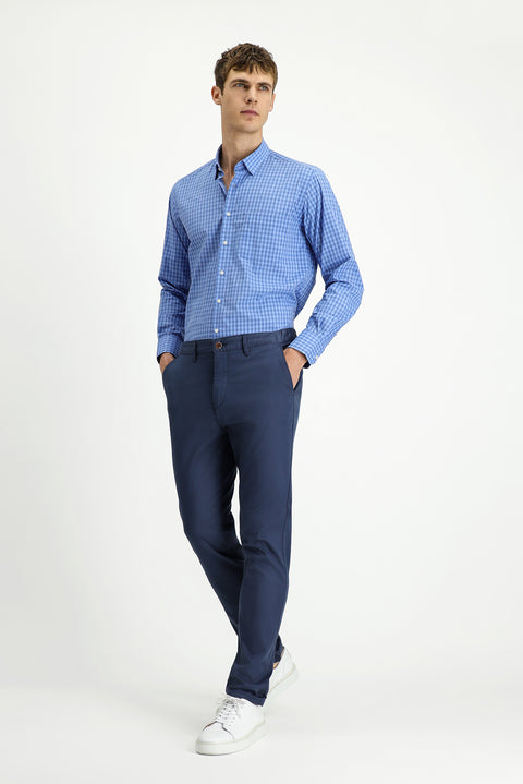 Indigo Slim Fit Narrow Cut Elastic Waist Stretchy Canvas / Chino Trousers