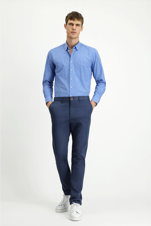 Indigo Slim Fit Narrow Cut Elastic Waist Stretchy Canvas / Chino Trousers