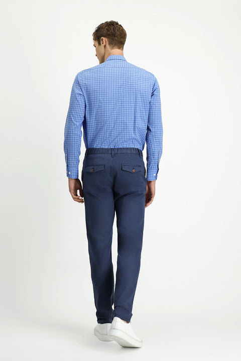 Indigo Slim Fit Narrow Cut Elastic Waist Stretchy Canvas / Chino Trousers
