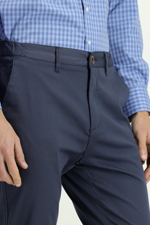 Indigo Slim Fit Narrow Cut Elastic Waist Stretchy Canvas / Chino Trousers