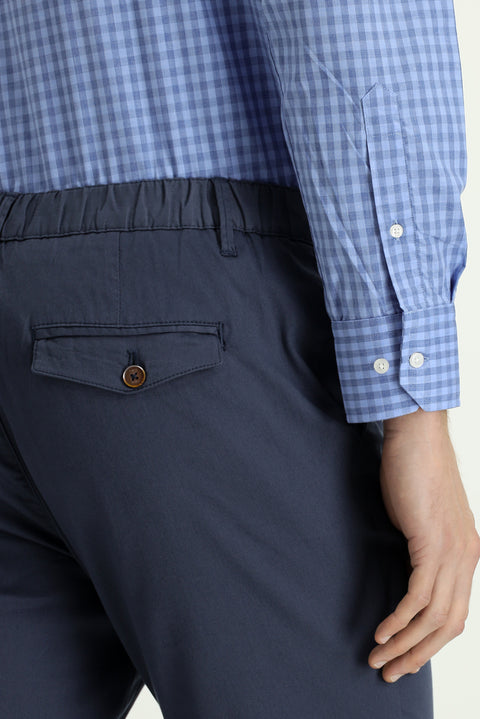 Indigo Slim Fit Narrow Cut Elastic Waist Stretchy Canvas / Chino Trousers