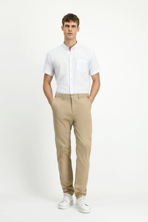 Açık Bej Slim Fit Dar Kesim Beli Lastikli Likralı Kanvas / Chino Pantolon