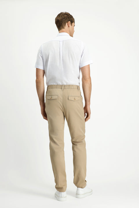 Açık Bej Slim Fit Dar Kesim Beli Lastikli Likralı Kanvas / Chino Pantolon